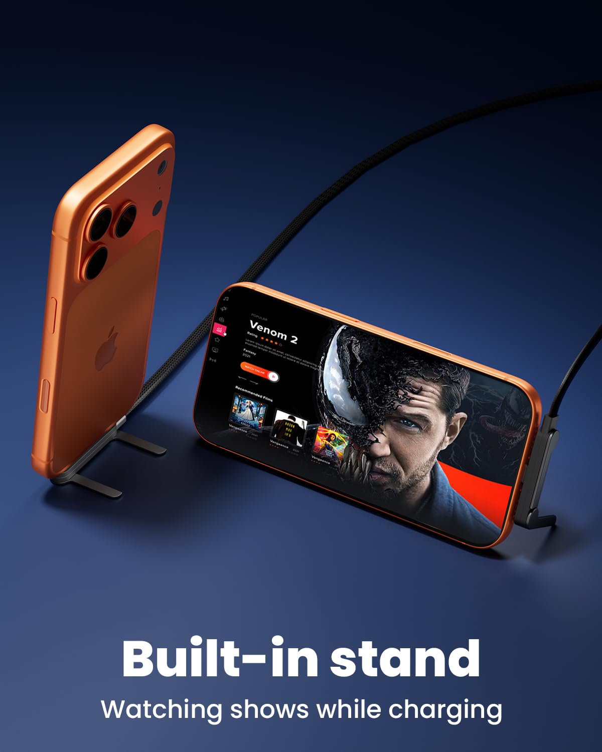 240W USB-C Cable with Built-in Phone Stand, 1.5 m (4.9 ft), 90° Right Angle